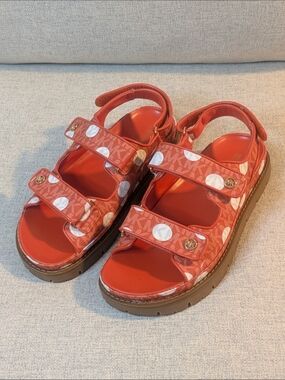 Michael Kors Red and White Polka Dot Adjustable Strap Sandals